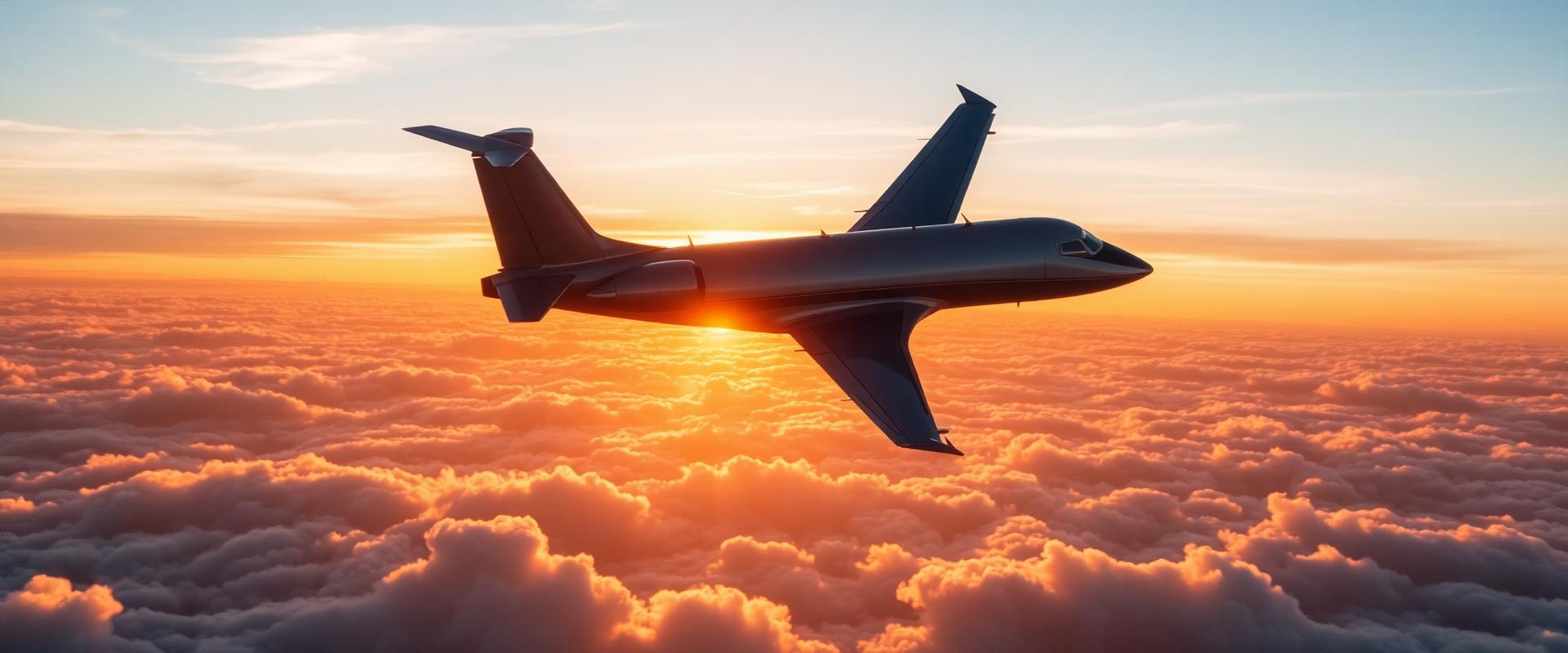 Avião sobrevoando nuvens ao pôr do sol